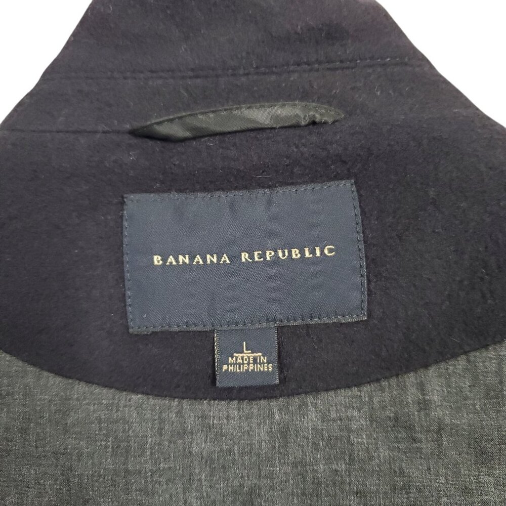 Banana Republic Mens Sz L Coat Wool Cashmere Blend Double Pocket Military Black - Picture 6 of 10